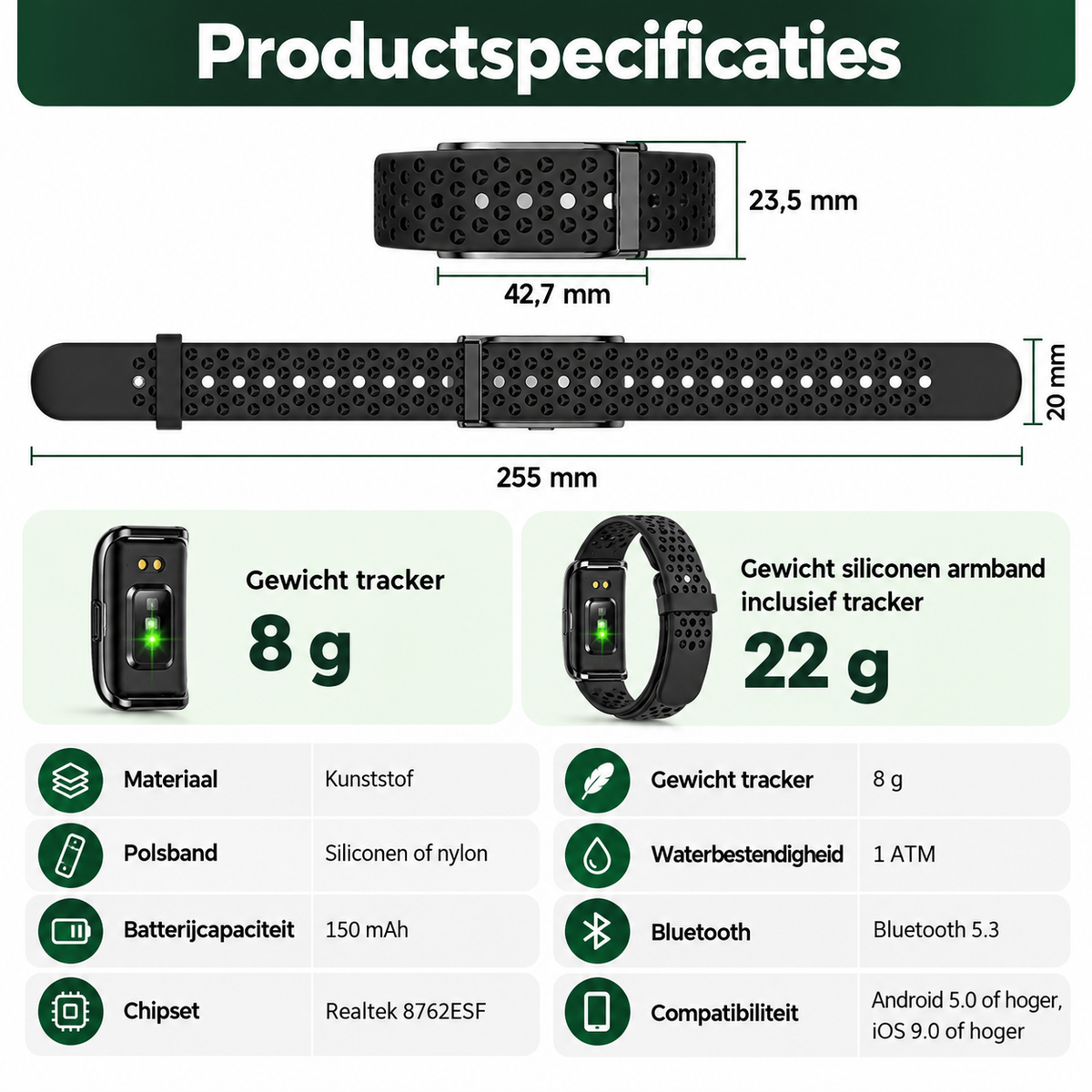 Schermloze Slimme Armband met Nylon en Siliconen - Activity Tracker - Sport Tracker - Stappenteller - Slaapmonitor - 127 Sportmodi