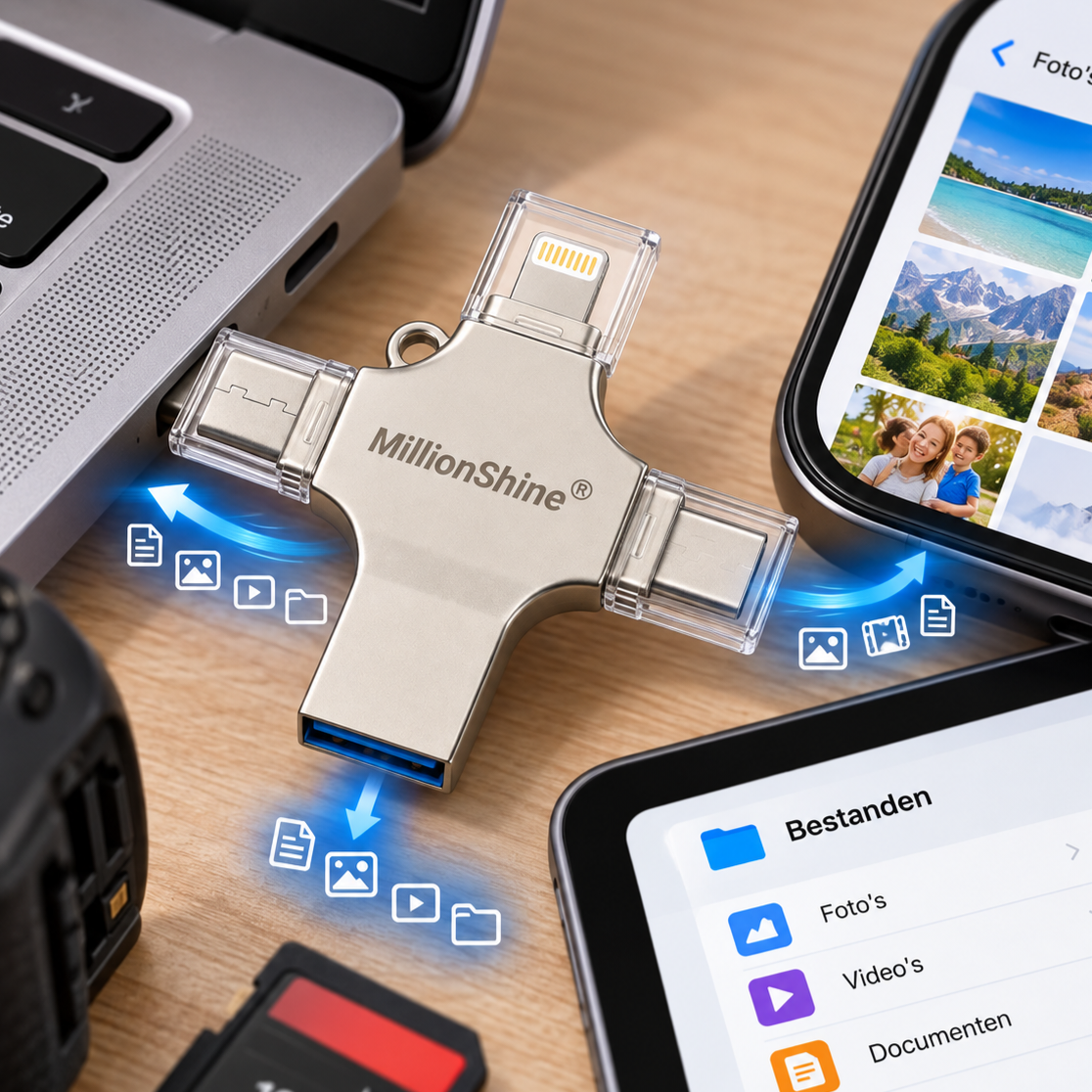 4 in 1 Usb Flash Drive - USB-C / USB. 3.2 / Micro Usb / Lightning