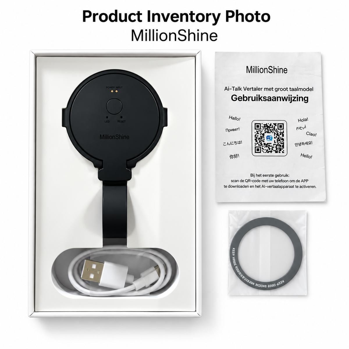 Draagbare AI Vertaler - 146 Talen - Foto-OCR - Spraakvertaler - Bluetooth 5.3 - Magnetisch