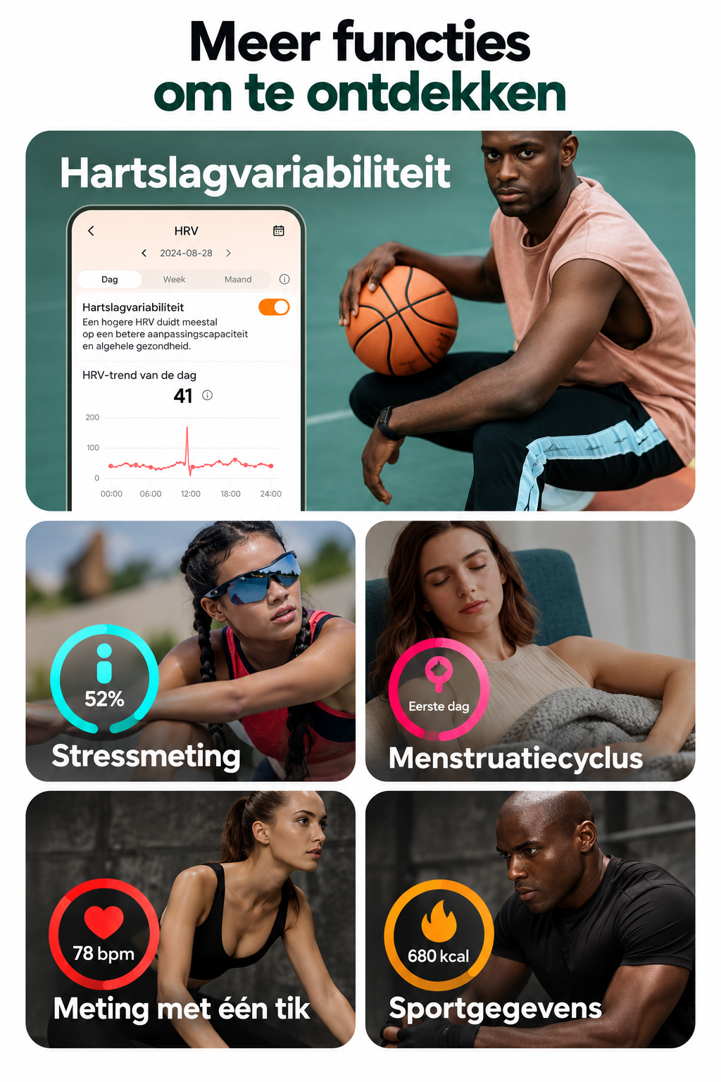 Schermloze Slimme Armband met Nylon en Siliconen - Activity Tracker - Sport Tracker - Stappenteller - Slaapmonitor - 127 Sportmodi