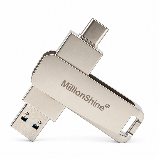 USB-C + USB-A Stick 3.2 Snelle Overdracht - Flex Design Zilver