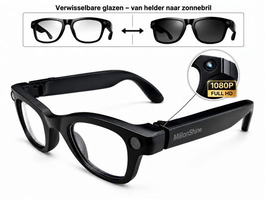 Ai Smart Glasses - Spycam Vertaalfunctie - Blauw Licht Filter en Zwarte Glazen Met 64GB SD Kaart