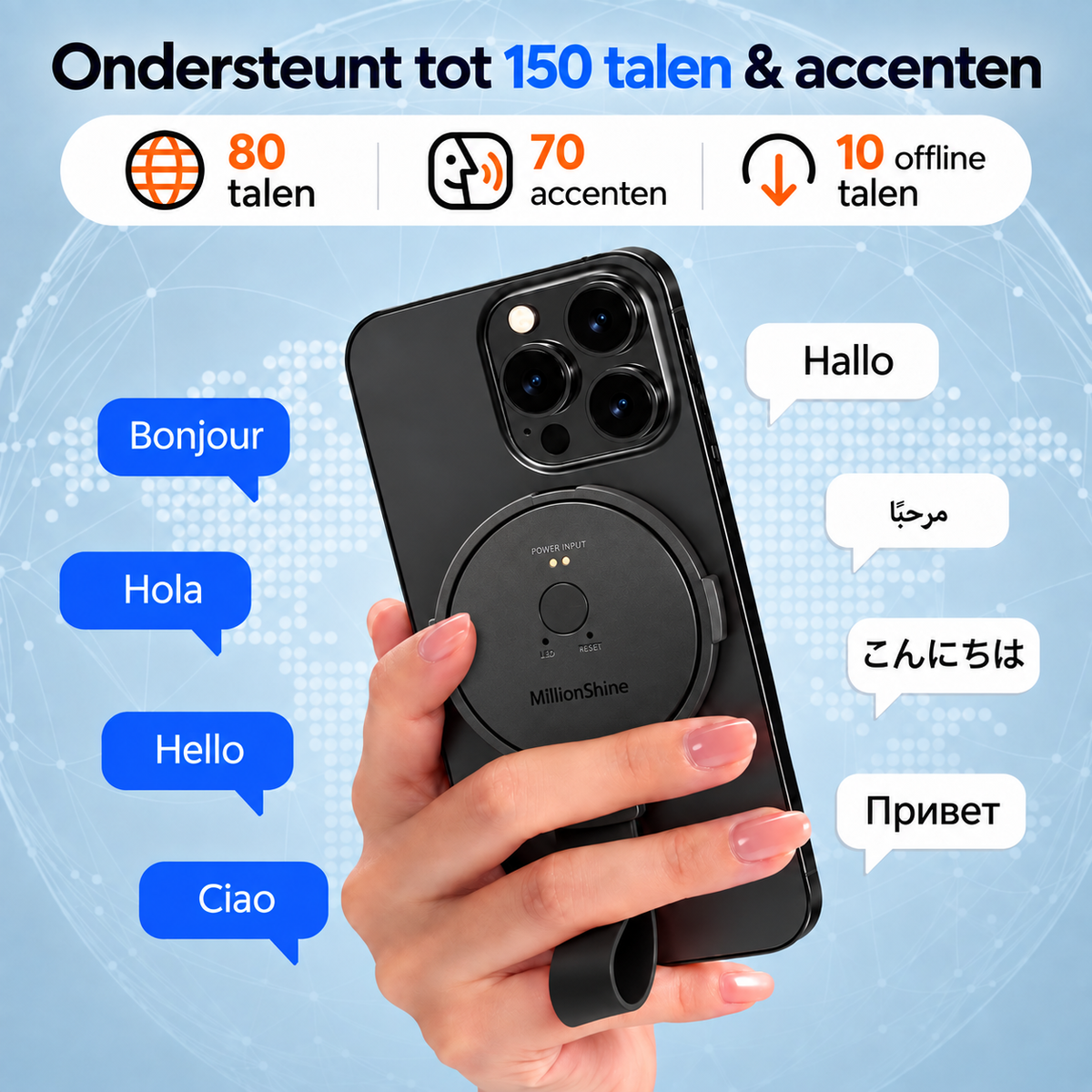 Draagbare AI Vertaler - 146 Talen - Foto-OCR - Spraakvertaler - Bluetooth 5.3 - Magnetisch